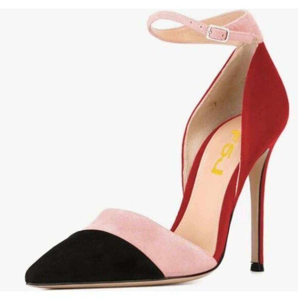 FSJ Red Ankle Strap High Heels D'Orsay Pumps Pointed Toe Stiletto Fashion Dress